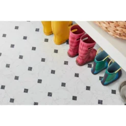 Black and White Marble Paver Residential Vinyl Sheet Flooring 12ft. Wide x Cut to Length by TrafficMaster -Deals Flooring Luxe Store black and white marble trafficmaster vinyl sheet flooring c1100405k509g14 a0 1000