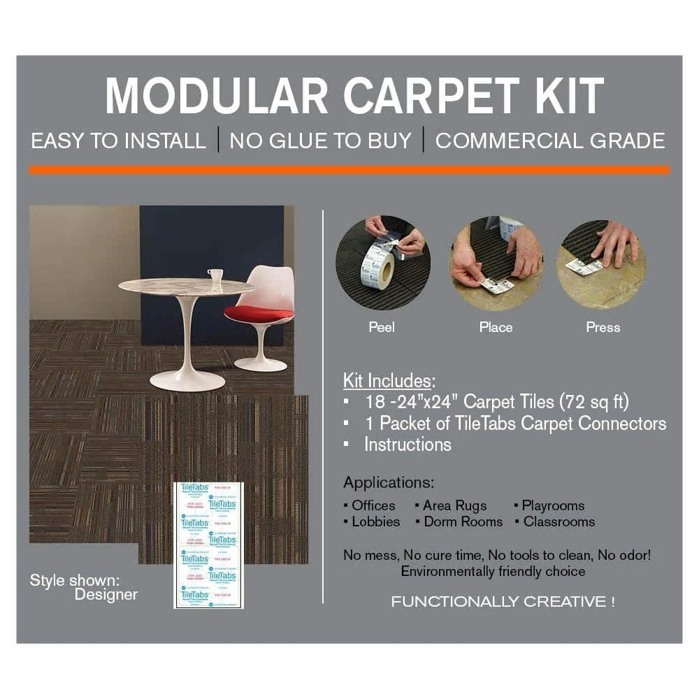 Designer Brown Commercial 24 in. x 24 Peel and Stick Carpet Tile (18 Tiles/Case) 72 sq. ft. by TrafficMaster 6 Designer Brown Commercial 24 in. x 24 Peel and Stick Carpet Tile (18 Tiles/Case) 72 sq. ft. by TrafficMaster - Image 4