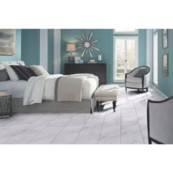 Carrara Marble 12 in. x 24 in. Peel and Stick Vinyl Tile (20 sq. ft. / case) by TrafficMaster -Deals Flooring Luxe Store carrara marble trafficmaster vinyl tile ss1212 44 1000