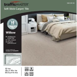 Willow Kirkdale Beige Residential 18 in. x 18 Peel and Stick Carpet Tile (10 Tiles/Case) 22.5 sq. ft. by TrafficMaster -Deals Flooring Luxe Store kirkdale trafficmaster carpet tile ht004 815 1818 40 1000