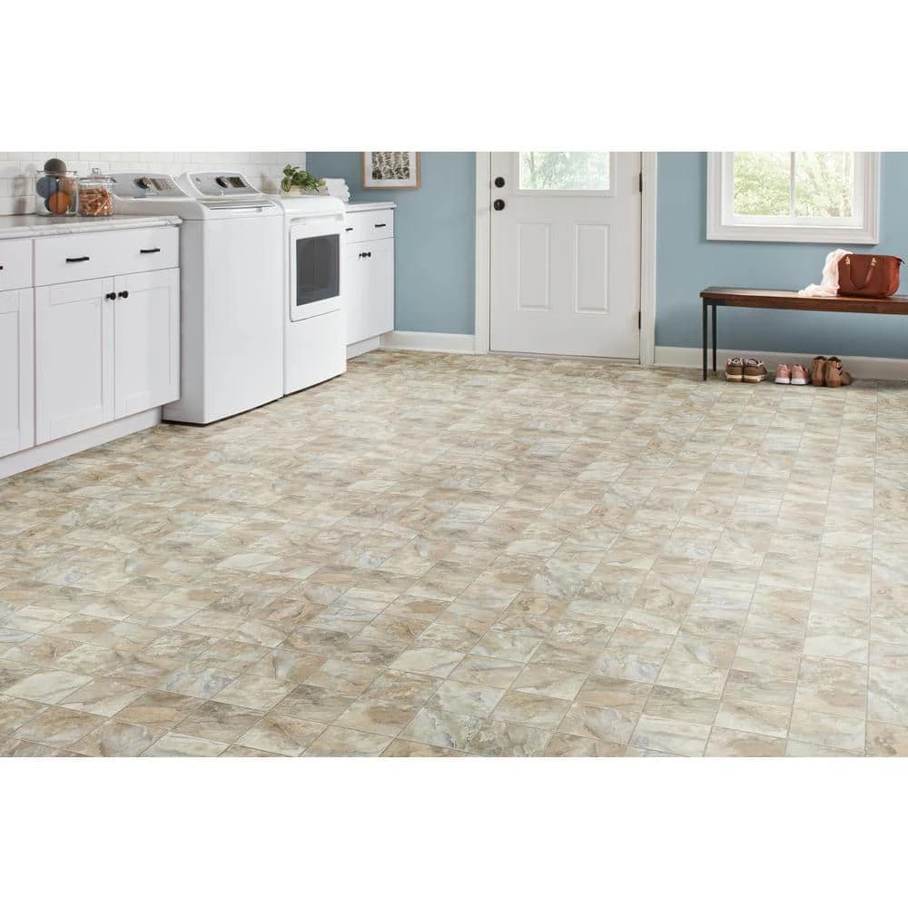 Neutral Square Slate Stone Residential Vinyl Sheet Flooring 12ft. Wide x Cut to Length by TrafficMaster 4 Neutral Square Slate Stone Residential Vinyl Sheet Flooring 12ft. Wide x Cut to Length by TrafficMaster - Image 2