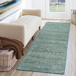Dexter 1 Teal 2 ft. 3 in. x 7 ft. 6 in. Tonal Solid Wool and Viscose Indoor Area Rug Runner by Addison Rugs -Deals Flooring Luxe Store teal addison rugs area rugs hddx1te2x8 31 1000